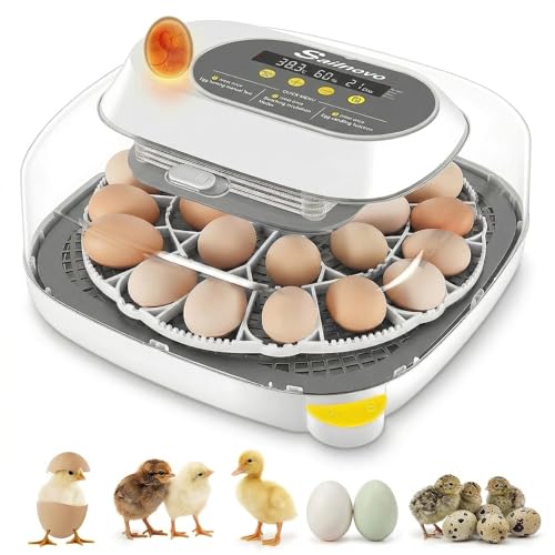 Sailnovo Incubator for 24 Eggs, 4 Modes Egg Incubator with Automatic Egg Turning, Temperature Control and Humidity Alarm - 360°View with Clear Window Incubators for Hatching Chicks(Grey)