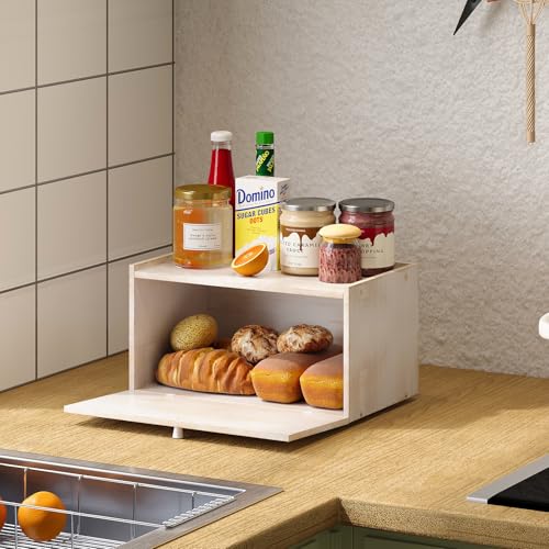 Trironsun Bamboo Bread Box for Kitchen Counter Farmhouse Bread Storage Container Large Capacity Bread Storage Bin Bread Holder (Antique White) - color: Antique White