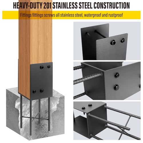 2Pack Heavy Duty Stainless Steel U-Shape Fence Post Holder - Fits 6"x6"(Actual 5.5" x5.5) Wood Posts, Wet Concrete Post Base for Fence, Deck Railing, Pergola - size: 5.5"×5.5"