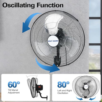 BILT HARD 20" 5200 CFM Wall Mounted Fan with Remote Control, 9-Speed Oscillating Wall Fan with DC Motor, High Velocity Whisper-Quiet Industrial Shop Fan for Garage, Warehouse - size: 20 inch DC Motor
