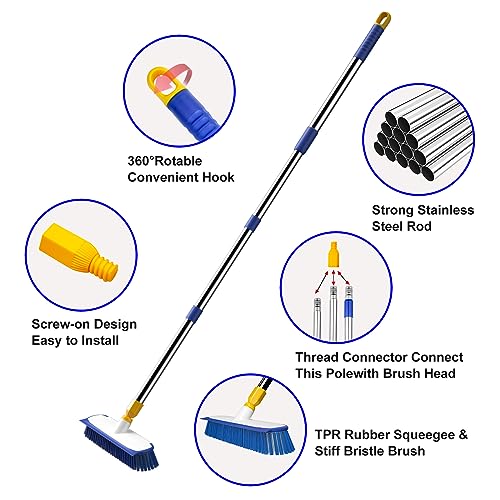 ITTAR 55" Extendable Floor Scrub Brush, 12" Wide Heavy-Duty 2-in-1 Scrub & Squeegee Deck Brush for Tile Grout Shower Floor, Kitchen, Restaurant, Patio & Garage Cleaning - color: Blue&white