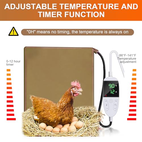 Chicken Heating Pad Chick Brooder Pad Poultry Heated Mat Adjustable Digital Thermostat Brood Heater Warming Blanket with Timer Anti Bite Wire Warmer Bed for Small Animal Pet 15.7 x 23.6 inch - color: Brown, size: 23.6"L x 15.7"W x 0.5"H