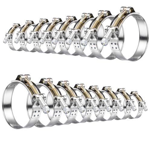 16Pack T Bolt Hose Clamps Set, 8 Size 3/4"~2.5" T bolt Heavy Duty Hose Clamp Working Range 28-78mm, 304 Stainless Steel for Radiator Hoses Clamp - size: 1.10 - 3.07 inches, style: 16pcs t bolt hose clamp kit