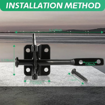 Upgrade Self-Locking Gate Latch for Wooden Fence Heavy Duty, Automatic Gravity Lever Gate Latches with Longer Fasteners & Pull String for Garden,