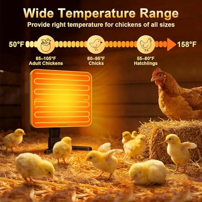 Chick Brooder Plate - Energy Efficient Chick Heating Plate with Adjustable Height and Angle, 50-158°F Digital Temp Control for Winter Chicken Coop, Brooder Box, Ducklings