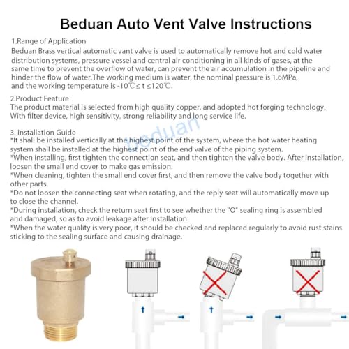 Beduan Brass 10500-VE Automatic Float Valve, 1/4" Male Thread Air Release Valve Air Bleeder Valve Vent Valve - size: 1/4" Male