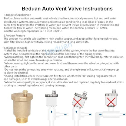 Beduan Brass 10500-VE Automatic Float Valve, 1/4" Male Thread Air Release Valve Air Bleeder Valve Vent Valve - size: 1/4" Male