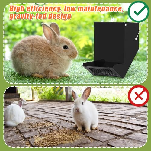 Maxcheck 2 Pcs Rabbit Feeder for Cages Small Animal Food Pellet Dispenser with Lid Metal Chicken Grit Oyster Shell Squirrel Feeders Outside(4.7 Inches,Mesh Bottom,Black) - color: Black, size: 4.7 Inches