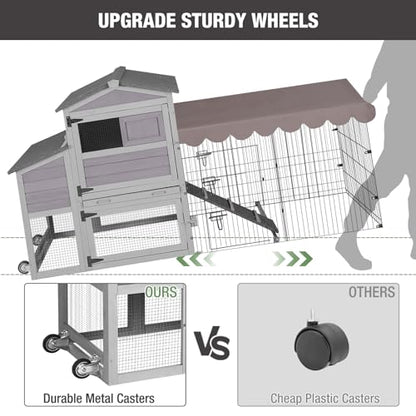 79‘’ Chicken Coop with Wheels, Wooden Hen House with Large Nesting Box, Outdoor Poultry Cage with Leakproof Pull-on Tray, Backyard Chicken Coop with Run, Weatherproof Rabbit Hutch