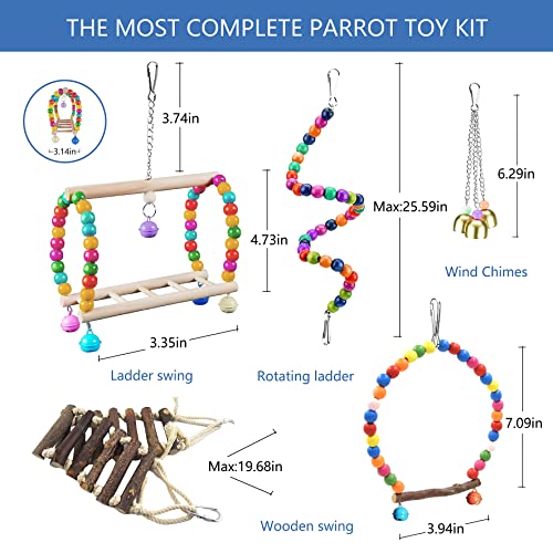 22 Packs Bird Parakeet Cockatiel Toys,Parrot Swing Chewing Hanging Toy with Safe Bells,Bird cage Colorful Climbing Standing Rope Natural Wood Ladder Bungee Toys
