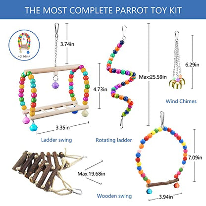22 Packs Bird Parakeet Cockatiel Toys,Parrot Swing Chewing Hanging Toy with Safe Bells,Bird cage Colorful Climbing Standing Rope Natural Wood Ladder Bungee Toys