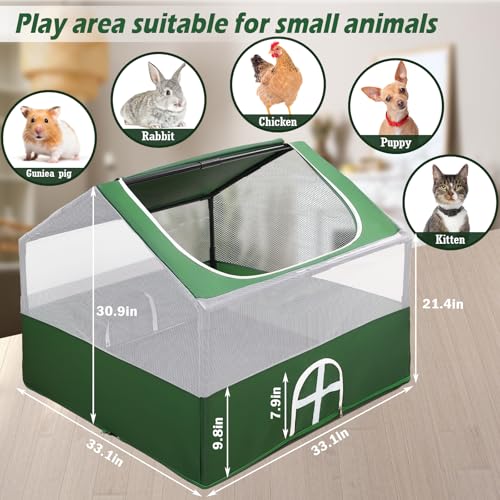 Small Animal Playpen,Rabbit Play Pen, Guinea Pig Cages for Indoor Outdoor,Portable Chicken Coop,Puppy Play Pen with Waterproof Floor for Guinea Pig,Chicken,Hamsters, Hedgehogs,Bunny, Green S - style: small