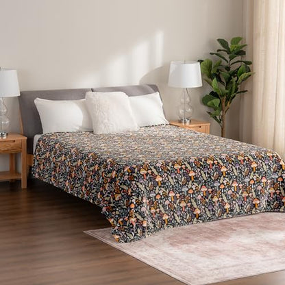 Berkshire Blanket-Classic Heavyweight Warm Soft Printed VelvetLoft® Plush Blanket, King Size Soft Fuzzy Blanket for Couch Sofa Bed, Mushroom Cutie Charcoal, 90in x 108in - color: Mushroom Cutie Charcoal, size: King/Cal King