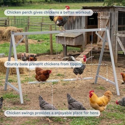 Chicken Perch Swing, Chicken Coop Roosting Bar, Metal Pet Swing Set for 6–8 Chicken, Poultry, Grey