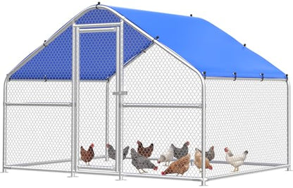 Sino Luban Large Metal Chicken Coop Run for 10 Chickens/Ducks, Chicken Runs for Yard with Waterproof Cover, Chicken Enclosure Chicken Pen Outdoor, Walk-in Poultry Cage (Upgrade wall Support Brace) - size: 6.6x6.6 FT