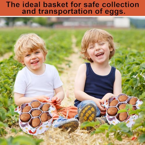Egg Collecting Basket, Canvas Egg Basket for Gathering with 7 Pouches for Chicken, Duck, Goose, Bird, Various Poultry Collection (Cartoon Chicken Style 3) - style: Cartoon Chicken Style 3