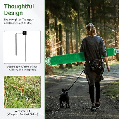 Temporary Fence with Posts 4' x 100' for for Dogs Outdoor Backyard | Plastic Garden Fence Animals Barrier with Fiberglass Stake Windbreak Rope, Portable Outdoor Fence Easy to Use - size: 4' x 100'