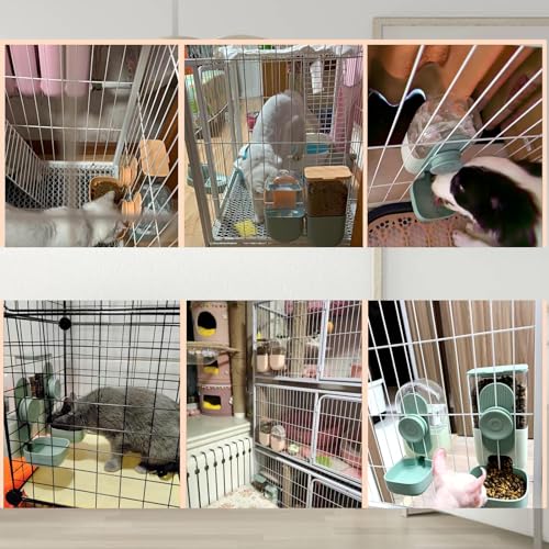 Lemtrflo Hanging Automatic Food and Water Dispenser, Gravity Rabbit Feeder Set, Cage Cat and Bunny Food Bowl (Cage Grid Spacing Over 1.2'') - color: Green