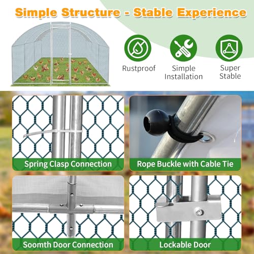 Outvita Large Metal Chicken Coop, 19.5×10FT Walk-in Poultry Cage with Waterproof & Anti-UV Round Arch Cover, Duck Rabbit Hen Cage Galvanized Mesh for Outdoor Yard Backyard and Farm - size: 234.0"L x 120.0"W x 78.0"H