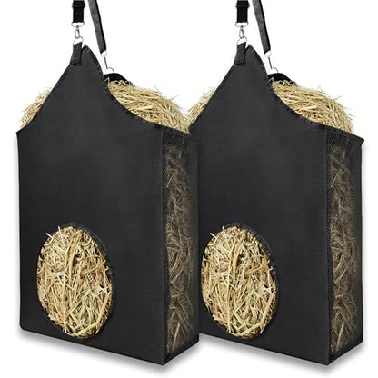 Horse Hay Bag Feeder, Slow Feed Hay Bag Suitable for Goats, Donkeys, and Horses, with Metal Ring and Adjustable Strap (2 Pack) - color: 2 Pcs