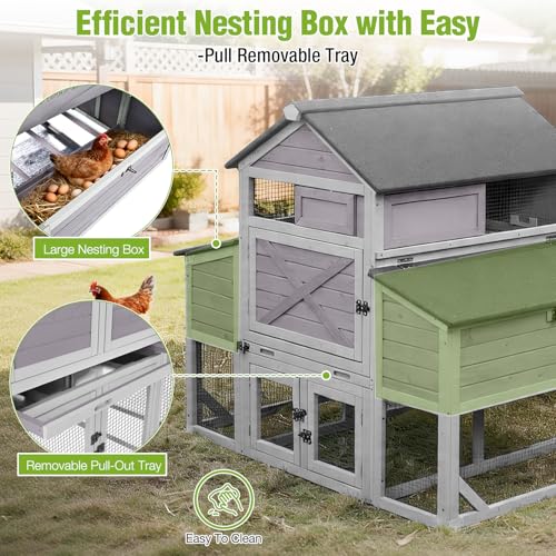 GUTINNEEN Large Chicken Coop with Run for 8-10 Chickens, Wooden Outdoor Hen House with 3-Section Nesting Box, Walk-in Poultry Cage, Pull-Out Metal Tray, Multiple Perches, Secure Ventilated Design - size: 118.1"L x 53.5"W x 49.6"H