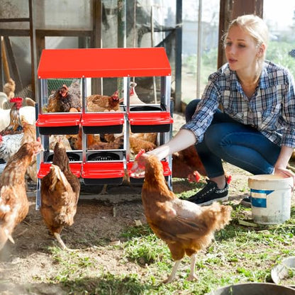 Garvee Chicken Nesting Box, Chicken Laying Box with Egg Collection, Roll Away Nesting Boxes, Metal Egg Laying Boxes for Chickens Coop, Duck Coops and Hens - color: red, size: 6 Compartment