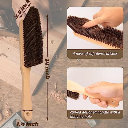 2 Pieces Woooden Dust Brush Hand Broom Bench Brush with Long Wood Handle Whisk Broom Soft Bristle Brush for Counter Bed Sofa Car Fireplace Clothes Household Cleaning - color: Brown, Khaki