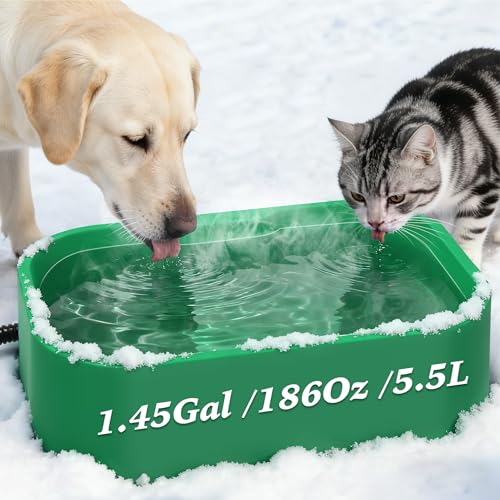 1.45 Gal/5.5L Heated Water Bowl, Extra Large Heated Dog Bowls for Outside, Safety Listed Heated Pet Bowl with Anti-Chew Cord for Dog & Cat Drinking Water in Winter, BPA-Free, Anti-Slip Base(Green) - color: Green