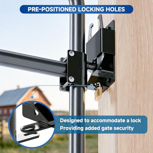 Heavy Duty Two-Way Farm Gate Latch with Padlock Hole – 1 Pack Gate Latch Fits Metal Tube Gates – for Ranch, Fence, Yard & Pasture