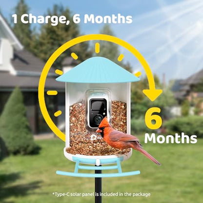 NETVUE by Birdfy Smart Bird Feeder with Camera – AI Identifies Birds Species 2MP Night Vision & App Alerts, 2.4Ghz Wi-Fi Connect IP65 Weatherproof Bird Camera-Gift for Backyard BirdWatchers, Blue - color: Blue, style: AI Solar