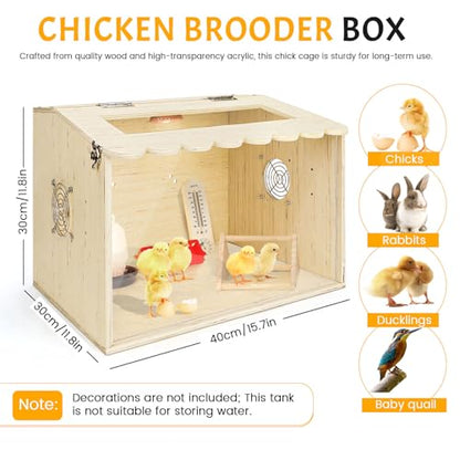 Chicken Brooder Box, Brooder Box for Chicks, Wooden Quail Cage for Hamsters, Ducklings, Hedgehogs and Lizards, Skylight Design Chick Coop, Baby Chicken Supplies (Only Box) (15.7 x 11.8 x 11.8in)