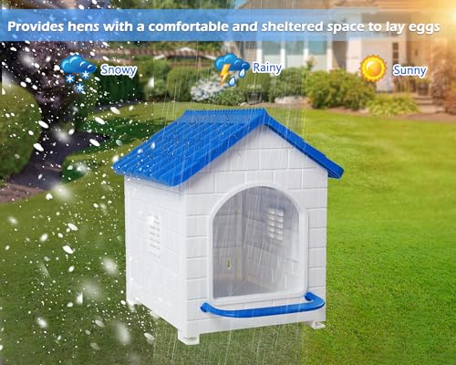 HiCaptain Chicken Nesting Box, Plastic Compartment Chicken Nesting Boxes for Chickens Coop for Laying Eggs for Hens, Ducks and Poultry with Chick Nesting Pads, Blue - color: Blue