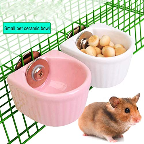 Small Animals Bowl, Detachable Cage Feeder Pet Ceramic Water & Food Feeder, Small Animal Supplies for Rabbit Parrot Squirrels Chinchilla Hamster Ferret (Pink, S) - size: S