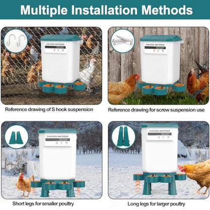 Hanging Heated Chicken Waterer, 3 Gallon Plastic Chicken Water Heater Heated Poultry Drinker, Detachable Legs, Winter and Summer Dual-use, Poultry Water Heater for Chicken Goose Duck - Dark Blue - color: Dark Blue, size: 3 Gallon