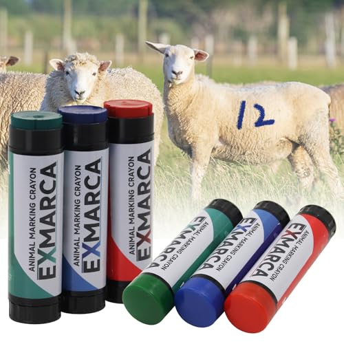 Livestock Marker Crayons 100g 6Pcs Multi-Color Pig Cattle Cow Sheep Marker Non-Toxic Waterproof Weather Resistant for Sorting Grading Inoculation Auction - 6 Pack (Green, Blue, Red)