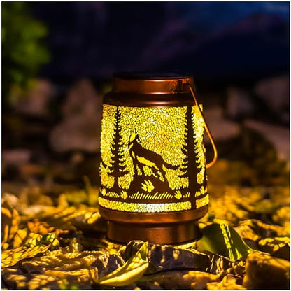 Wolf Solar Lanterns Outdoor Waterproof Hanging Solar Lights Wolf Gifts for Women Men Metal Decorative LED Wolf Lanterns for Garden Decor,Yard,Patio,Lawn,Tabletop,Pathway,Landscape - style: Wolf