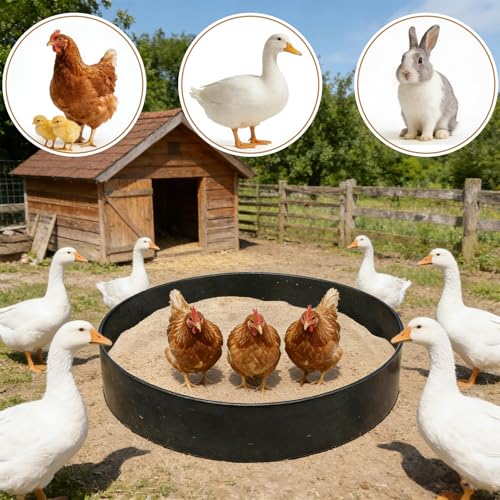 Chicken Dust Bath Tub 40" D x 5.9" H, Large Bottomless PP Poultry Bathing Ring, Dust Bath for Chickens & Small Animals, Adjustable, Easy Setup Coop Accessory for Farm & Backyard (Black)