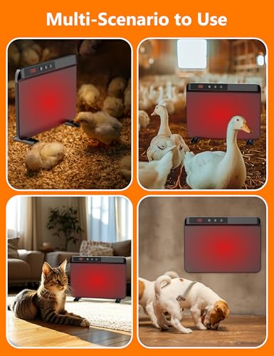 Chicken Coop Heater with Adjustable Temperature Remote Control, 200 Watts Radiant Heat Flat Panel Heaters for Winter Heating，Energy Efficient Warmer for Chick Poultry Animals, Black