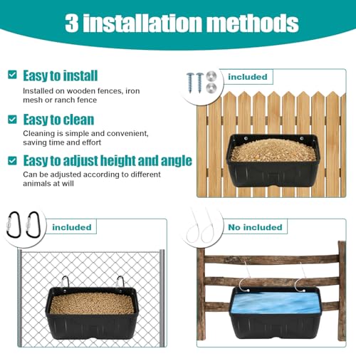 Chicken Feeder Waterer,Hanging Goat Feeders,5 Quart*2 Pack,Feeder Trough for Sheep Duck Poultry Dog, Fence Feeder Trough Livestock Feeding Container, Chicken Coop Accessories,Black - color: 2 Pack Black