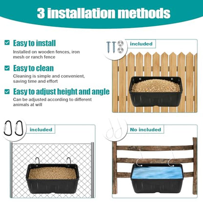 Chicken Feeder Waterer,Hanging Goat Feeders,5 Quart*2 Pack,Feeder Trough for Sheep Duck Poultry Dog, Fence Feeder Trough Livestock Feeding Container, Chicken Coop Accessories,Black - color: 2 Pack Black
