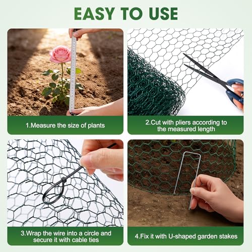 Chicken Wire for Floral Arrangements, 16 Inch x 16.4 Ft Green Chicken Wire Fencing Mesh for Crafts Poultry Garden, 0.6 Inch Hexagonal Galvanized PVC Coated Netting Fence for Outdoor Plants - size: 16x197 inch