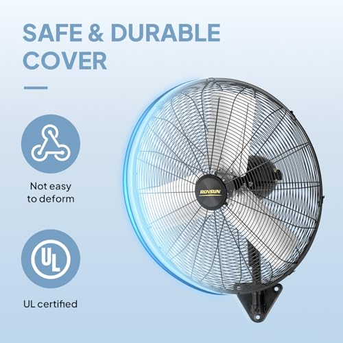 ROVSUN 20" Wall Mounted Fan, High Velocity Industrial Wall Fan, Max 4710 CFM and Wide Angle Oscillating, Commercial Ventilation Use, Suit for Garage, Shop, Greenhouse, Gym - size: 20''