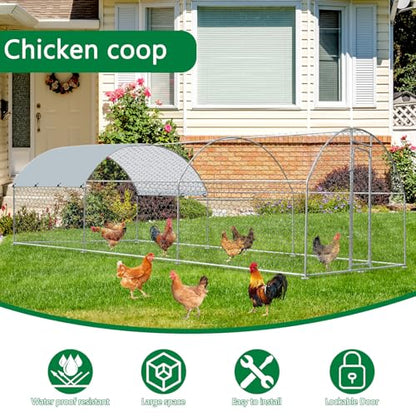 Outdoor Metal Chicken Coop Large Walk-in Poultry Cage Spire-Shaped Chicken Run with Waterproof and Anti-Ultraviolet Cover for Outside,Backyard and Farm,19.6' L*9.8' W*6.5' H - size: 235.2"L x 117.6"W x 78.0"H
