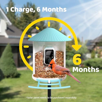 NETVUE by Birdfy Smart Bird Feeder with Camera – AI Identifies Birds Species 2MP Night Vision & App Alerts, 2.4Ghz Wi-Fi Connect IP65 Weatherproof Bird Camera-Gift for Backyard BirdWatchers, Blue - color: Blue, style: AI