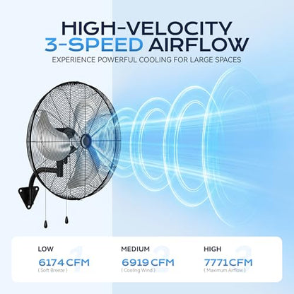 Tehanld 2PC Industrial Wall Fan 30 Inch - 7800 CFM High Velocity Airflow, Heavy Duty Metal Wall Mounted Fan with Dual Pull Chains & 90° Oscillation, 3-Speed Commercial Fan for Warehouse & Barn - size: 30 INCH - 2PC