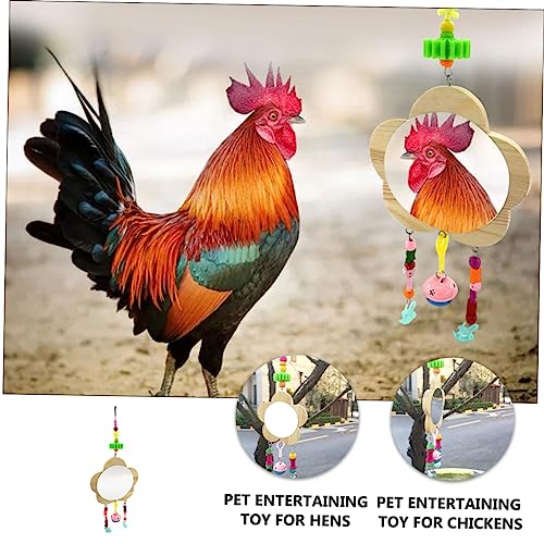 Toddmomy Creative Wooden Hen Mirror Toy Hanging Rooster Reflection Entertainment for Chickens Promotes Fun Healthy Growth Easy Installation for Coop Cage