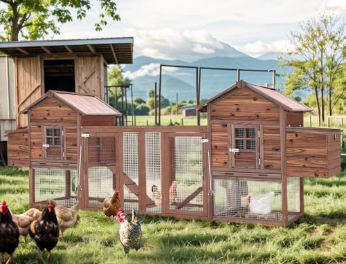 Large Wooden Chicken Coop, 160IN Outdoor Chicken Cages and Run with Nesting Boxes for 2-8 Chickens, Hen Run Poultry Pet House Rabbit Hutch with Waterproof Roof & Removable Tray for Backyard (Two) - size: TWO