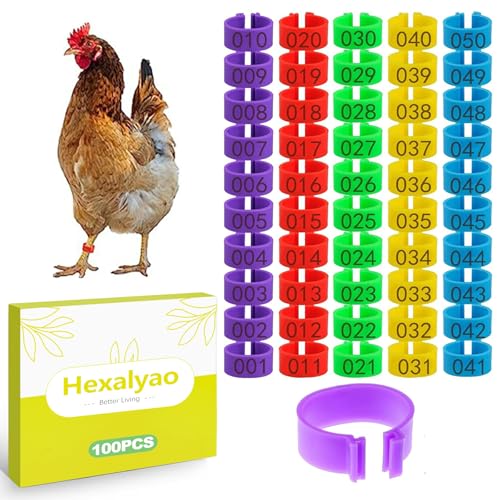 100 Pcs Chicken Leg Bands 16mm Colorful Numbered Poultry Tags Identification Clip-On Leg Rings for Ducks Chicks Geese Gamefowl Turkey Birds
