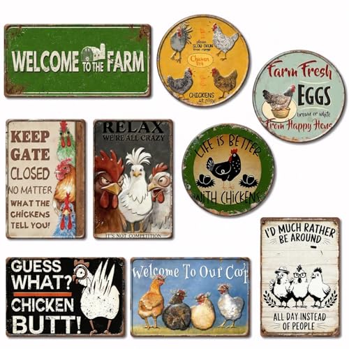 9 Pcs Chicken Coop Signs, Funny Chicken Signs Decor Wall Art for Chicken Lovers Metal Signs for Easter Decorations Farmhouse, Garden, or Kitchen Decor - color: 9pcs chicken