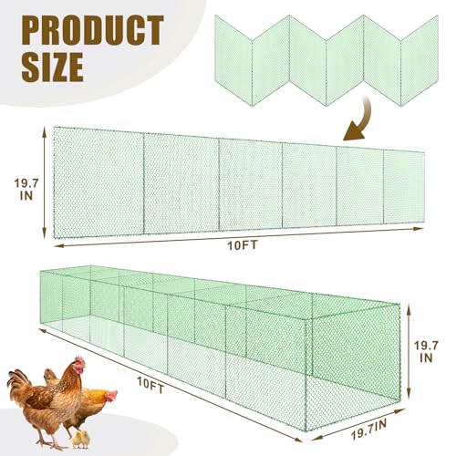 Chicken Tunnel for Outside, 10FT 3 in 1 Metal Chicken Coop and Runs, Foldable Pull-Form Design Chicken Tunnels Runs, Poultry Pen Enclosure for Backyard Farm Yard